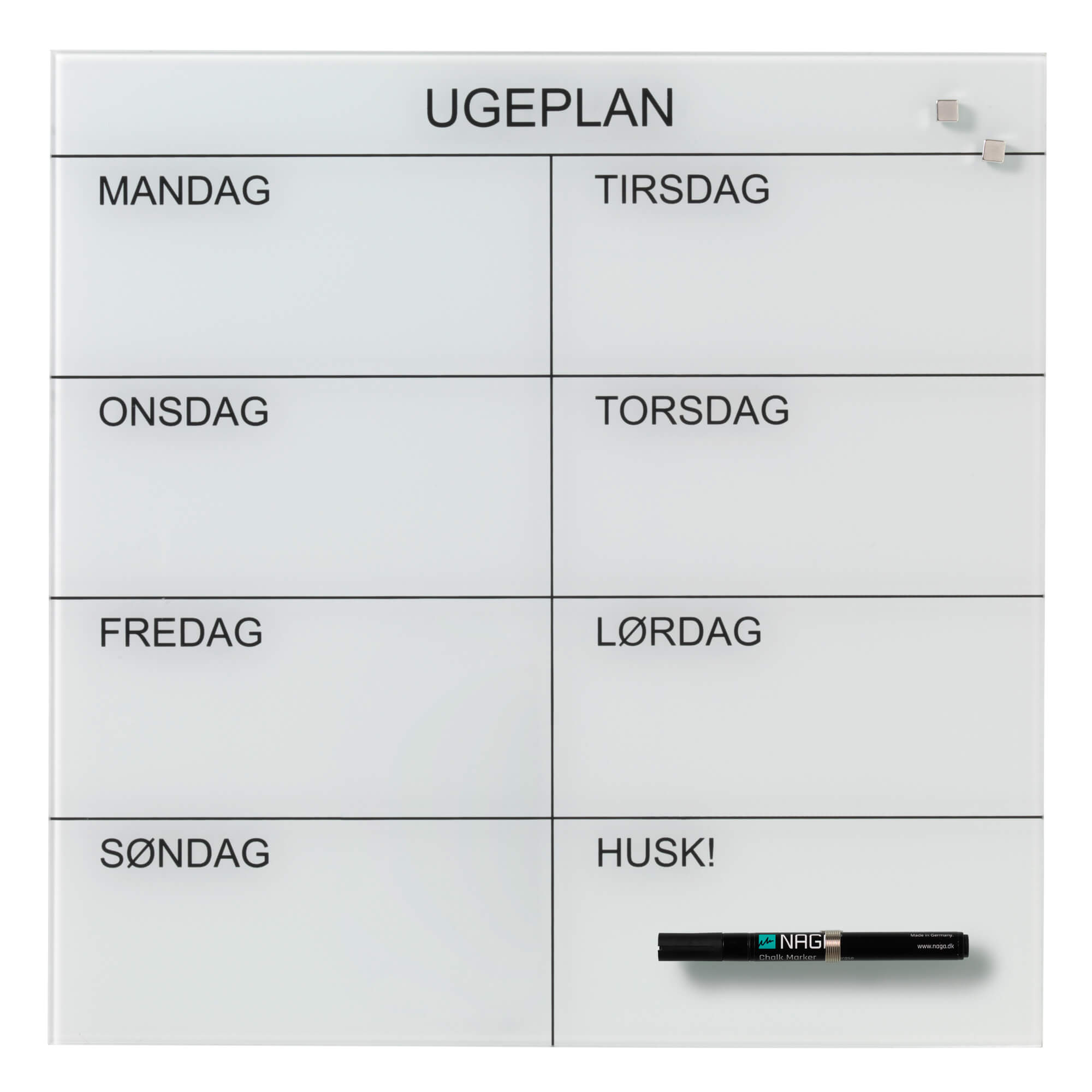 45   45 Cm  Hvid  Glas Uge Tavle Dansk