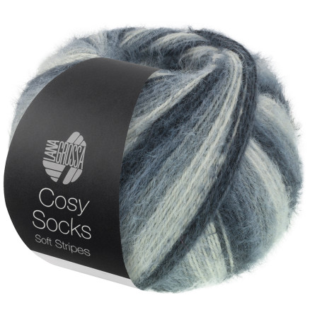 Lana Grossa Cosy Socks Soft Stripes Strømpegarn 104 Antracit Mørkegrå Musegrå Lysegrå