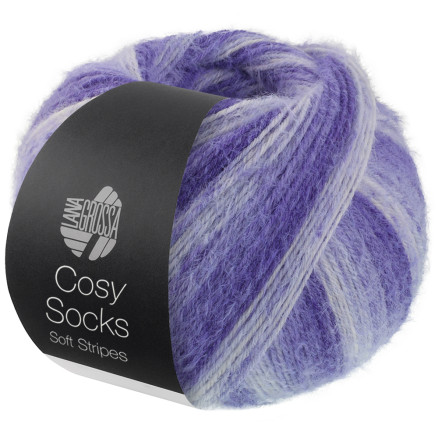 Lana Grossa Cosy Socks Soft Stripes Strømpegarn 101 Blåviolet Violetblå Lys Violet Hvid