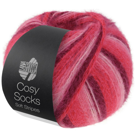 Lana Grossa Cosy Socks Soft Stripes Strømpegarn 105 Bordeaux Rosa Hindbær Pink