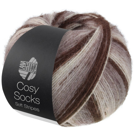 Lana Grossa Cosy Socks Soft Stripes Strømpegarn 103 Mokka Gråbrun Beige Creme