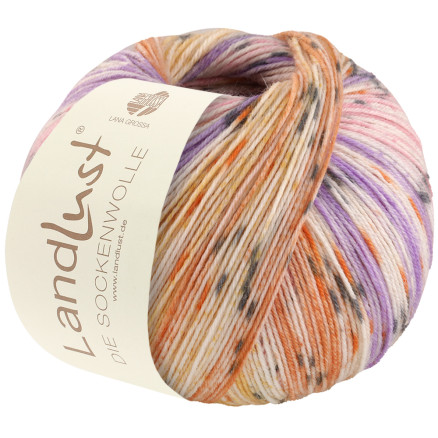 Lana Grossa Landlust Sockenwolle Garn 513 Ecru Rosa Violet Brunorange Aprikos Mørkegrå