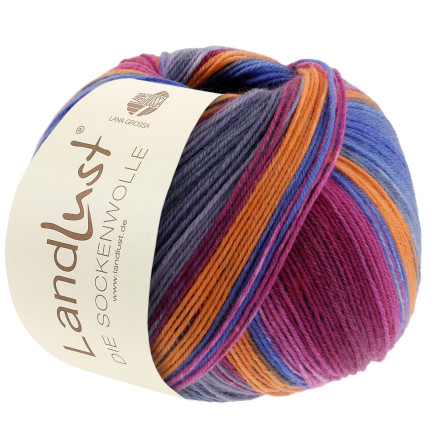 Lana Grossa Landlust Sockenwolle Garn 128 Fuchsia Vinrød Petrol Orange Grå Grågrøn Gråblå