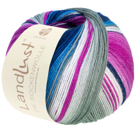 Lana Grossa Landlust Sockenwolle Garn 118 Lysegrå Ecru Fuchsia Blå Pink Lilla