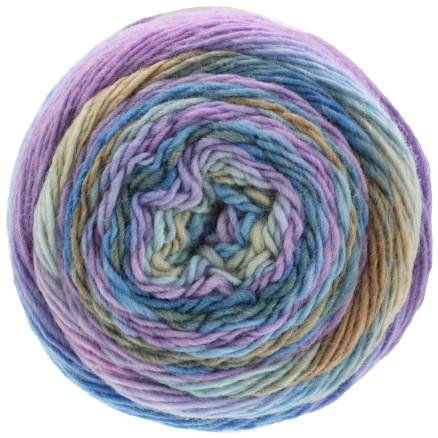 Lana Grossa Meilenweit 100 Color Mix Garn 8002 Gråbrun Kornblomsy Lilla Pastelblå