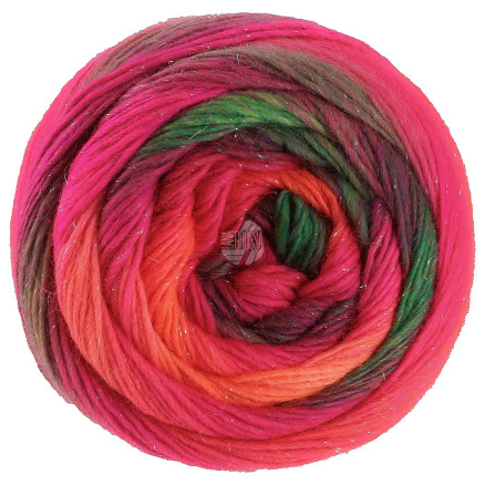 Lana Grossa Meilenweit 100 Color Mix Sparks Garn 7613 Gråbrun Mørkerød Rød Koral Fuchsia
