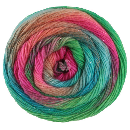 Lana Grossa Meilenweit 100 Color Mix Sparks Garn 7618 Hindbær Rust Grågrøn Turkis Jade Fuchsia