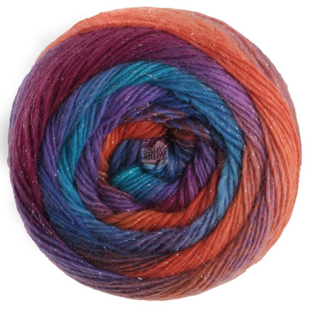 Lana Grossa Meilenweit 100 Color Mix Sparks Garn 7616 Laksefarvet Mørkeblå Kongeblå Turkis Rødlilla Fuchsia