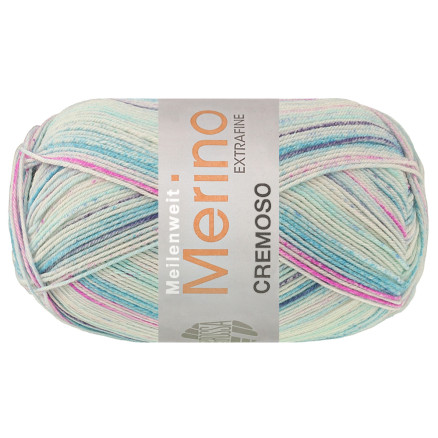Lana Grossa Meilenweit 100 Merino Cremoso 4126 Fuchsia Bleg Lilla Turkis Lys- Hvidturkis Gråblå Blå