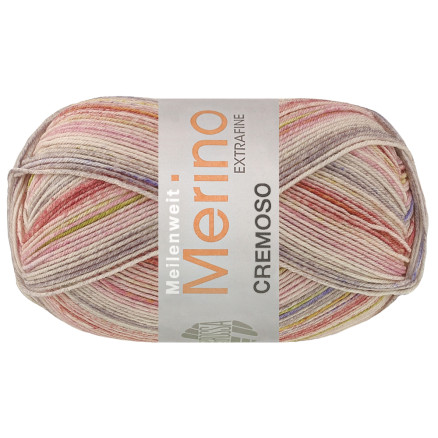 Lana Grossa Meilenweit 100 Merino Cremoso 4122 Mørkerød Støvet Rosa Pistacie Lys Syrin Creme Lavendel Lysegrå Grå