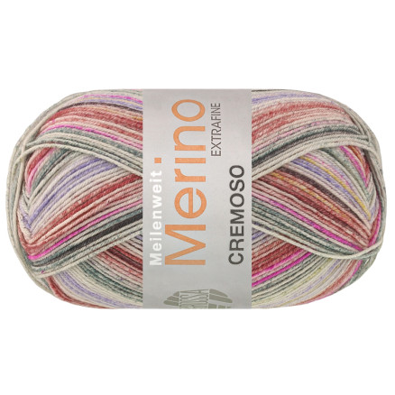 Lana Grossa Meilenweit 100 Merino Cremoso 4125 Støvet Rosa Rosenholz Pink Grå- Mørk- Kiwigrøn Lilla Lavendel Grå Antracit