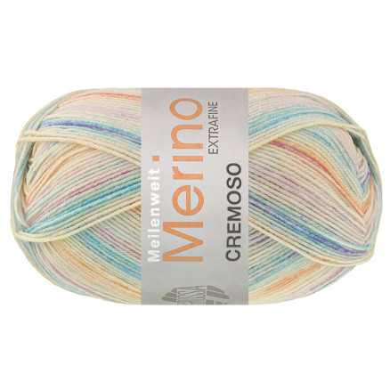 Lana Grossa Meilenweit 100 Merino Cremoso 4121 Vanilje Abrikos Rød Lys Turkis Turkis Violet Råhvid Lys Lilla