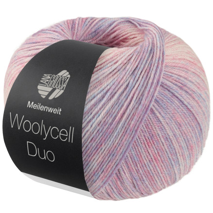 Lana Grossa Meilenweit 100 Woolycell Duo Garn 6003 Blålilla   Rosa   Creme