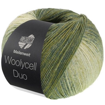 Lana Grossa Meilenweit 100 Woolycell Duo Garn 6008 Oliven-   Grågrøn   Gråbeige