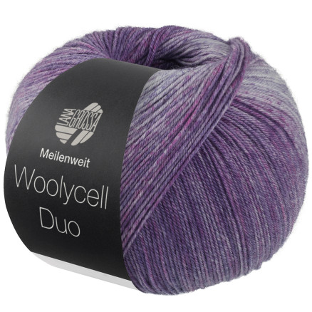 Lana Grossa Meilenweit 100 Woolycell Duo Garn 6004 Rød-   Gråviolet   Jeansblå