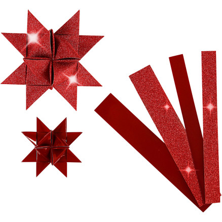 Stjernestrimler   : 44 78 Cm   : 15 25 Mm  Diam      11   Cm  Glitter Lak  Rød  40 Strimler    Pk