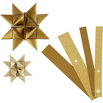 Stjernestrimler   : 44 78 Cm  Diam      11   Cm   : 15 25 Mm  Glitter Lak  Guld  40 Strimler    Pk