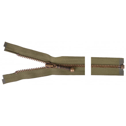 Ykk Delbar Lynlås Antik Messing 70cm 4mm Army