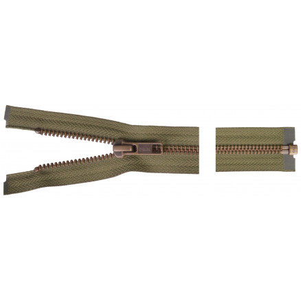 Ykk Delbar Lynlås Antik Messing 40cm 6mm Army