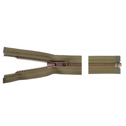 Ykk Delbar Lynlås Antik Messing 80cm 6mm Army