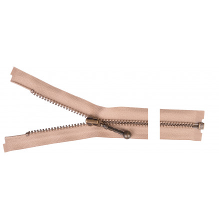 Ykk Delbar Lynlås Antik Messing 20cm 4mm Beige
