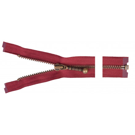 Ykk Delbar Lynlås Antik Messing 45cm 4mm Bordeaux