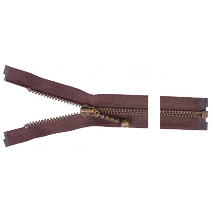 Ykk Delbar Lynlås Antik Messing 45cm 4mm Brun