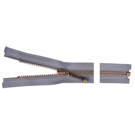 Ykk Delbar Lynlås Antik Messing 70cm 4mm Grå