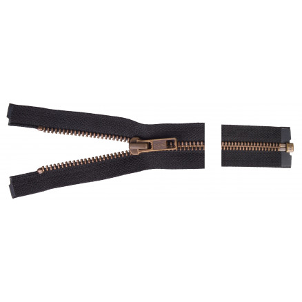 Ykk Delbar Lynlås Antik Messing 45cm 6mm Sort