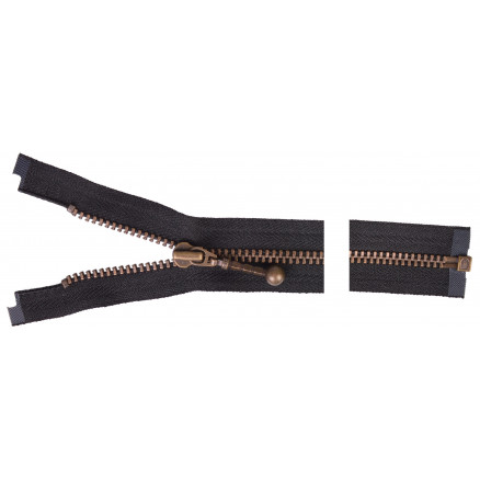 Ykk Delbar Lynlås Antik Messing 45cm 4mm Sort
