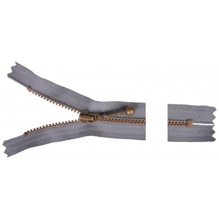 Ykk Lynlås Antik Messing 12cm 4mm Grå