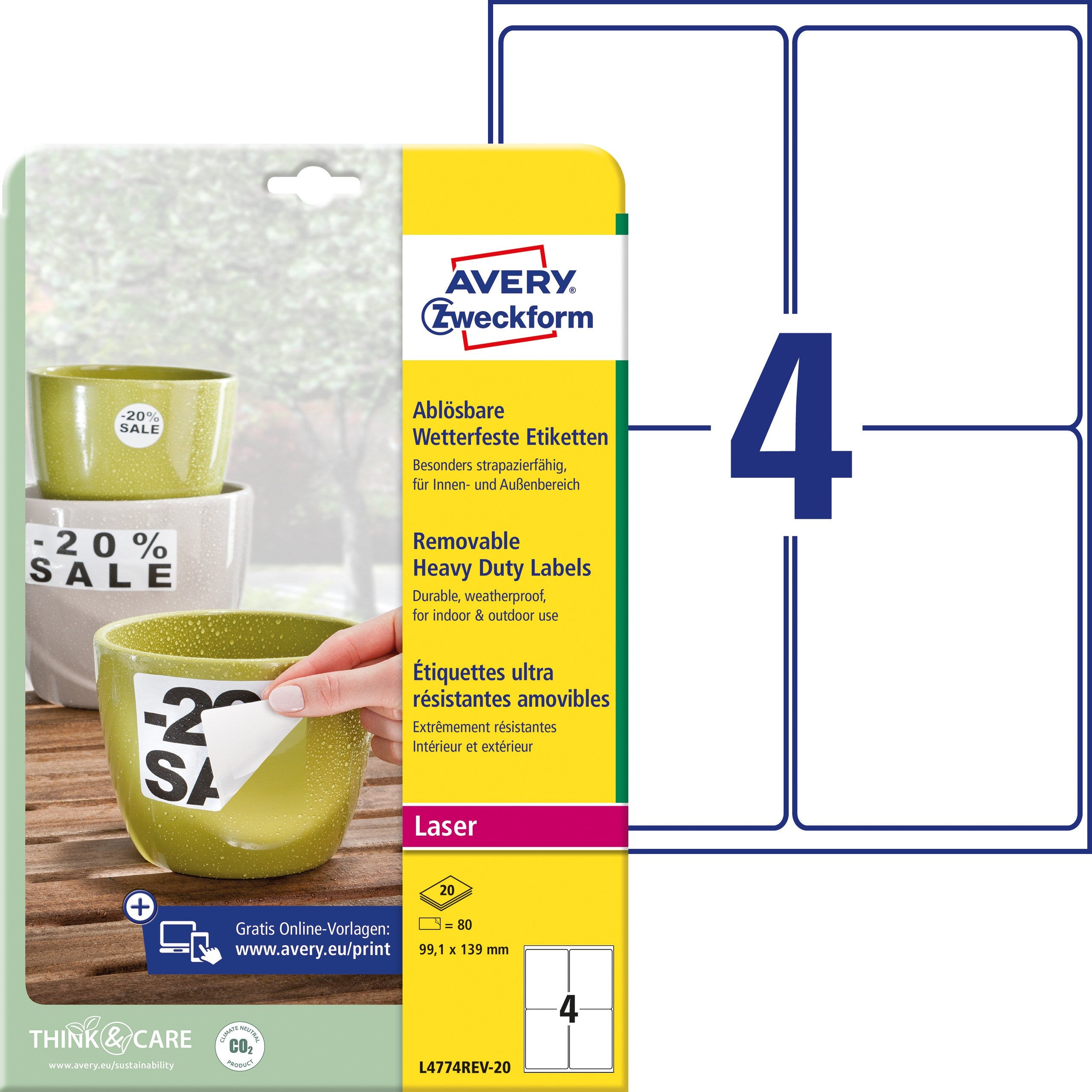 Avery Aftagelige Etiket Stærke 99 1x139mm  80