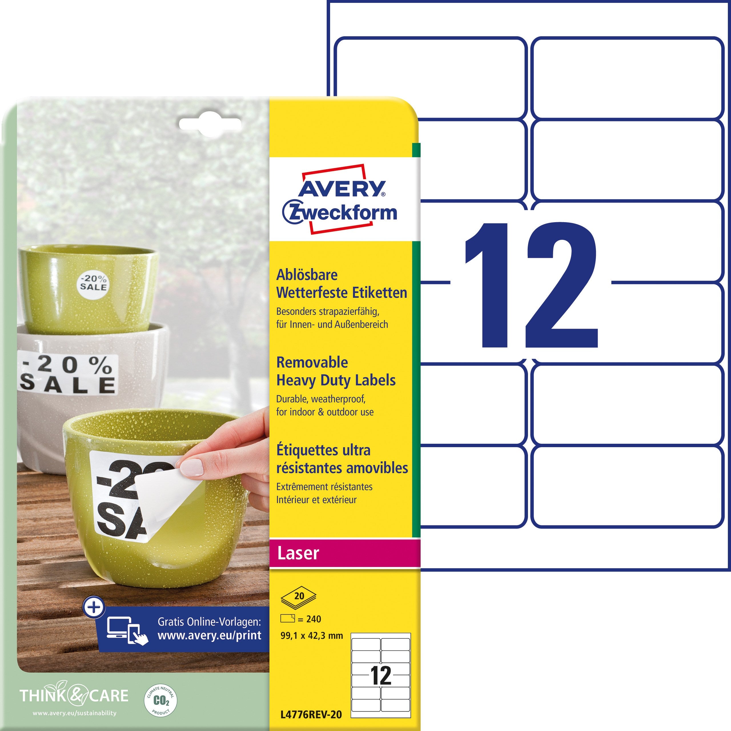 Avery Aftagelige Etiket Stærke 99 1x42 3mm  240