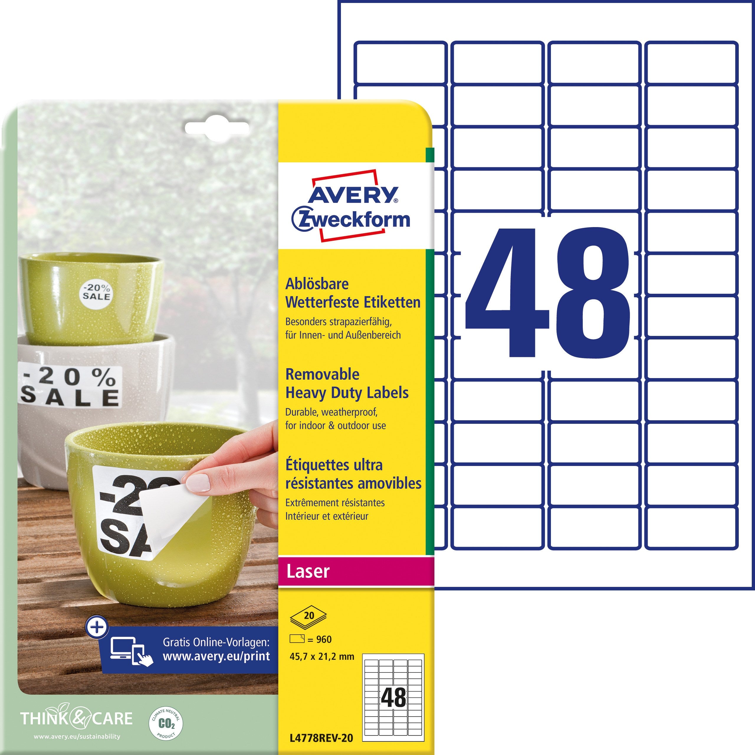 Avery Aftagelige Etiket Stærke 45 7x21 2mm  960