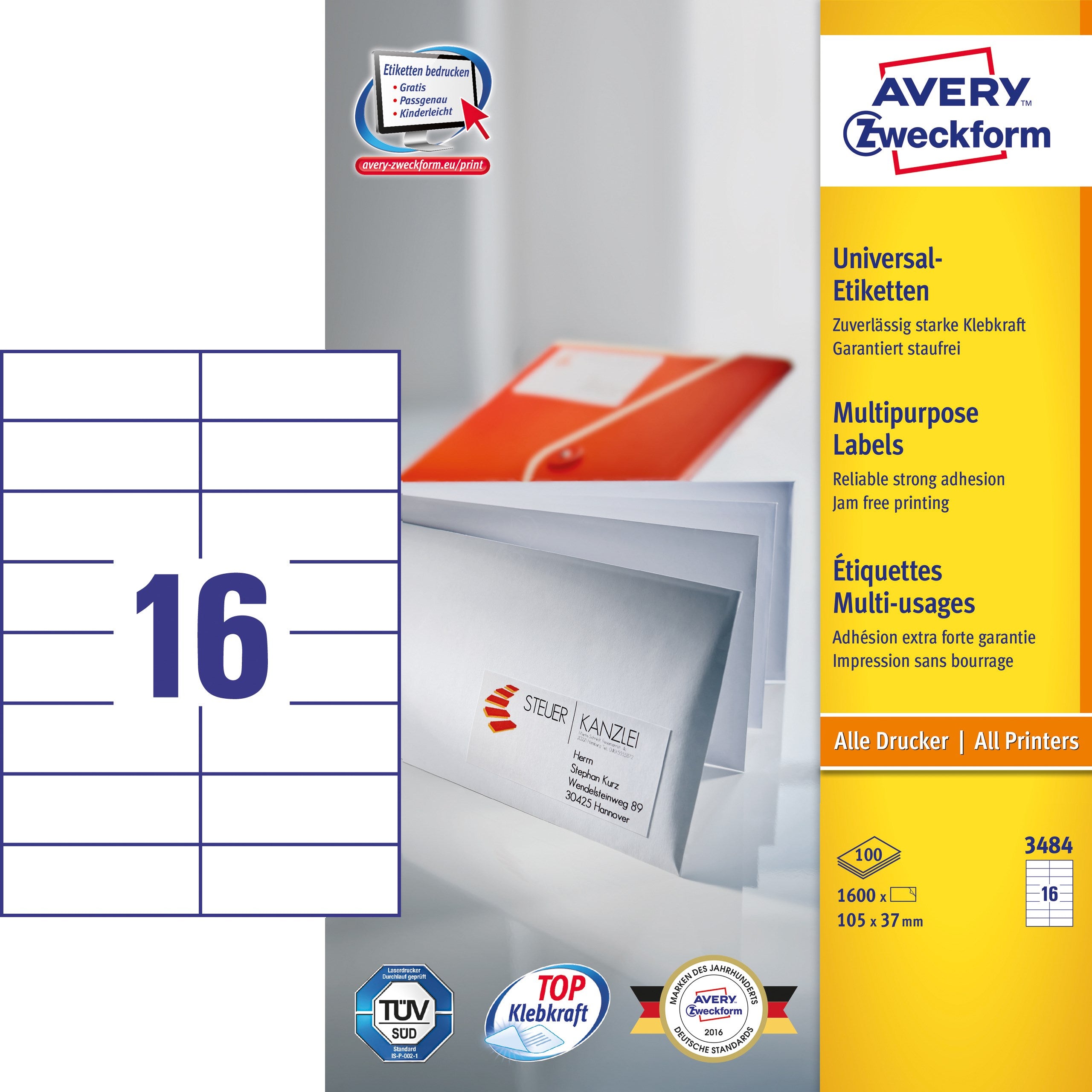 Avery Ilc Universal Etiket 105x37mm  1600