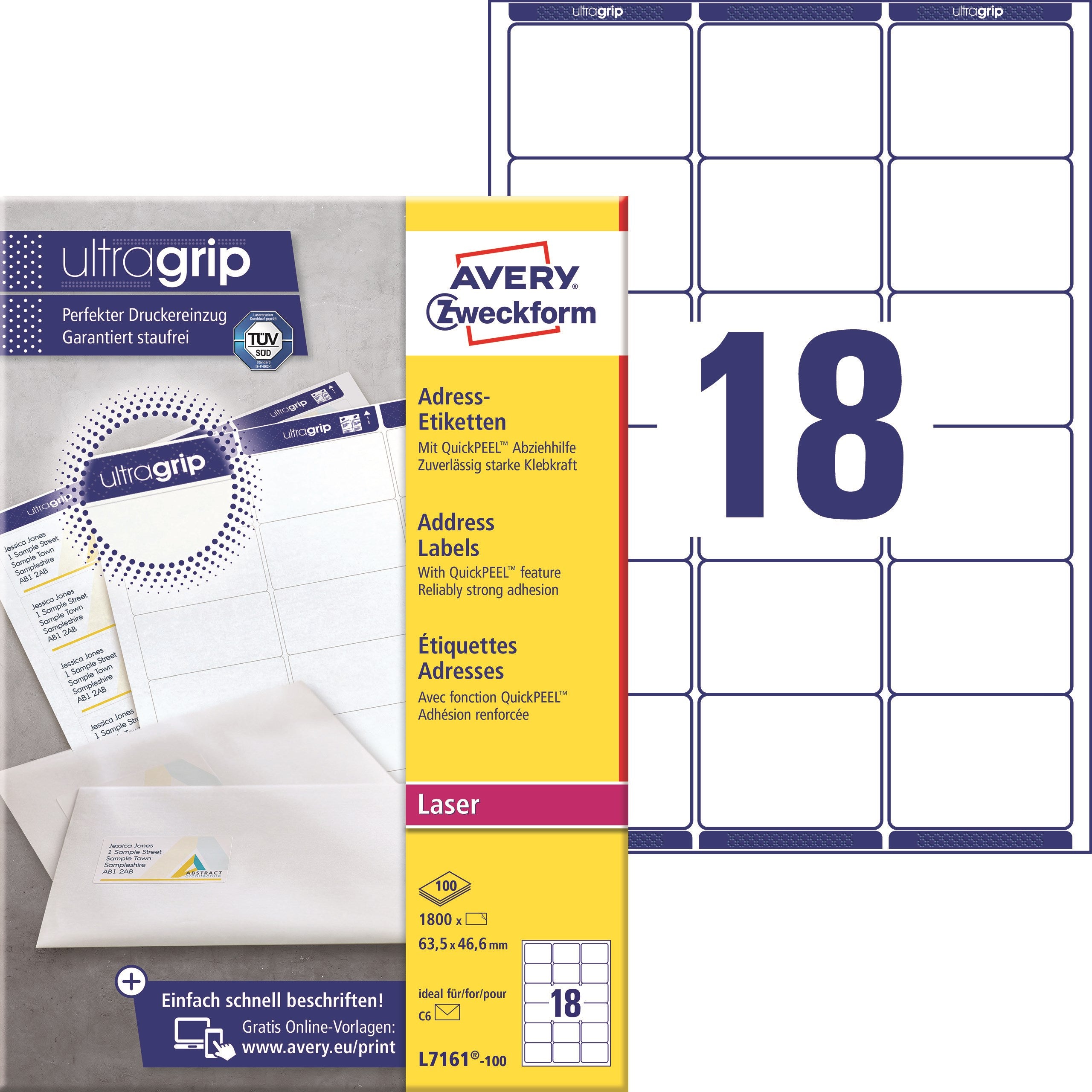 Avery L7161-100 Adresseetiketter 63 5x46 6mm Qp Ug  1800