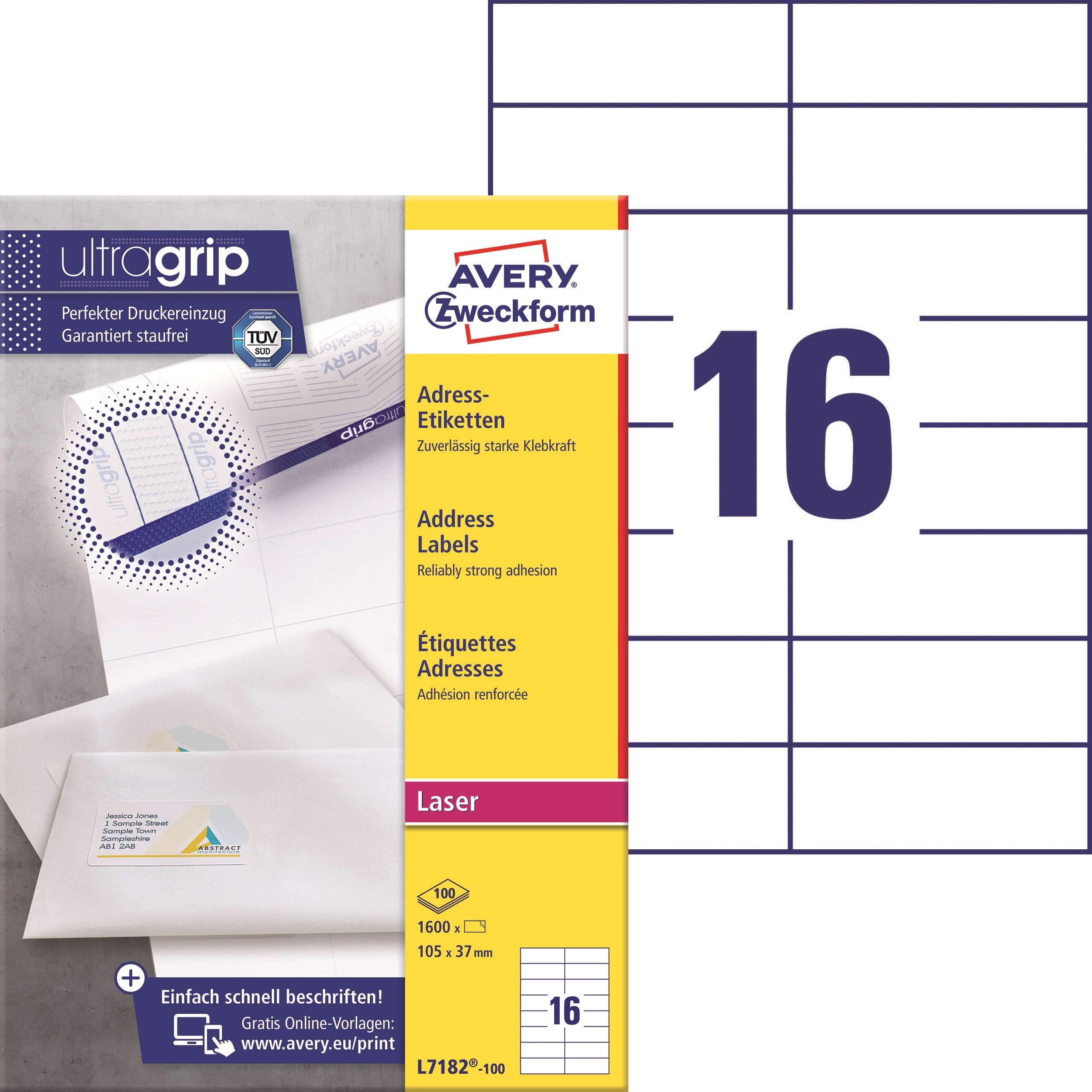 Avery L7182-100 Adresseetiketter 105x37mm Ug  1600