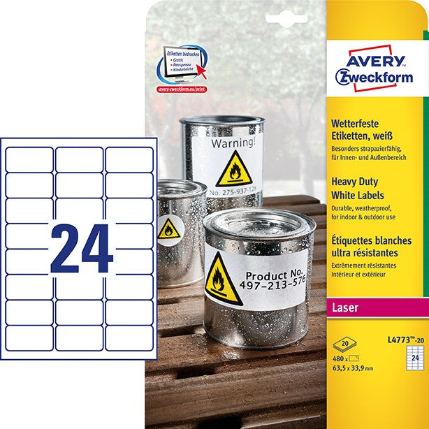 Avery Stærk Polyester Etiket 65 5x33 9mm  480