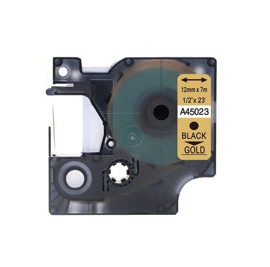 Dymo 45023 D1 Standardtape Guld På Sort 12mm   7m Kompatibel
