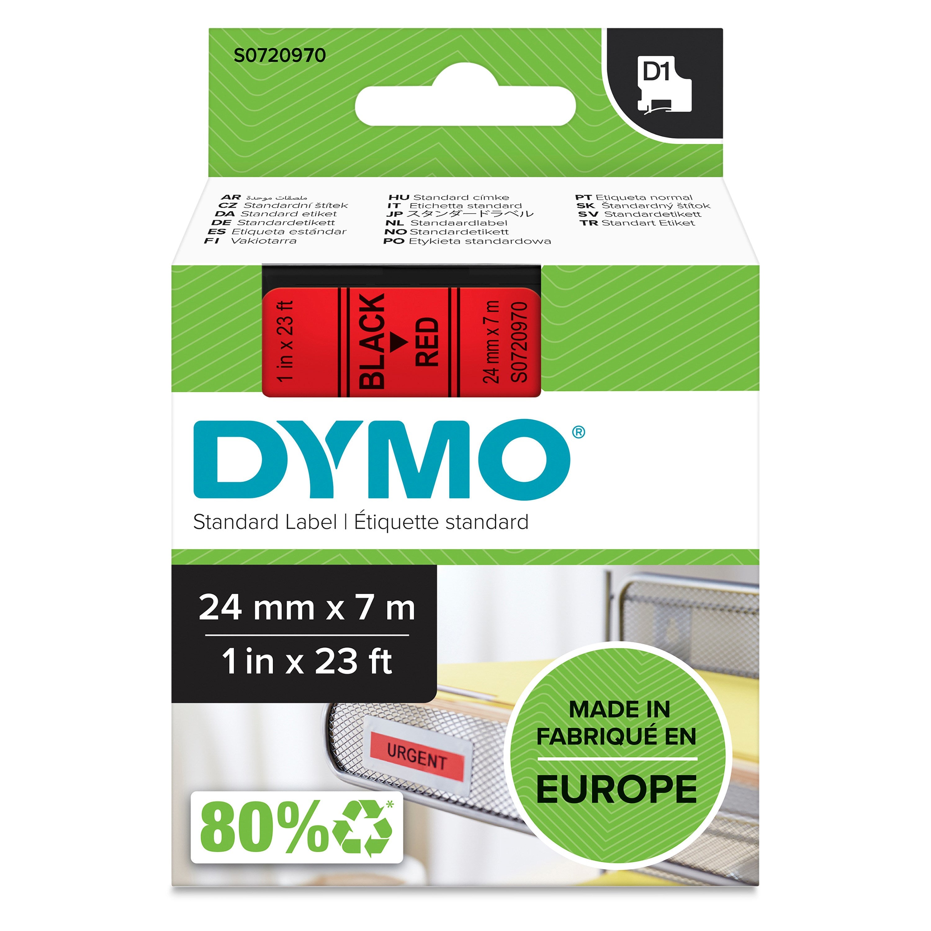 Dymo D1 Tape 24mm   7m Black On Red