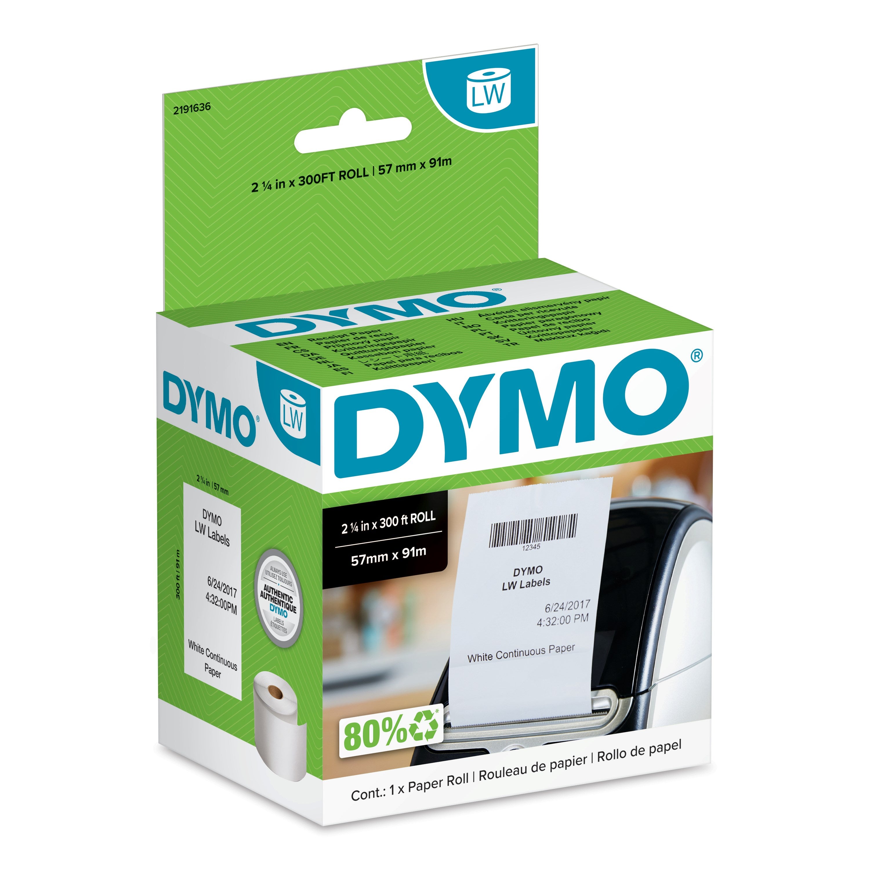 Dymo Labelwrite 57mm   91mm Receipt Labels White Non-adhesiv