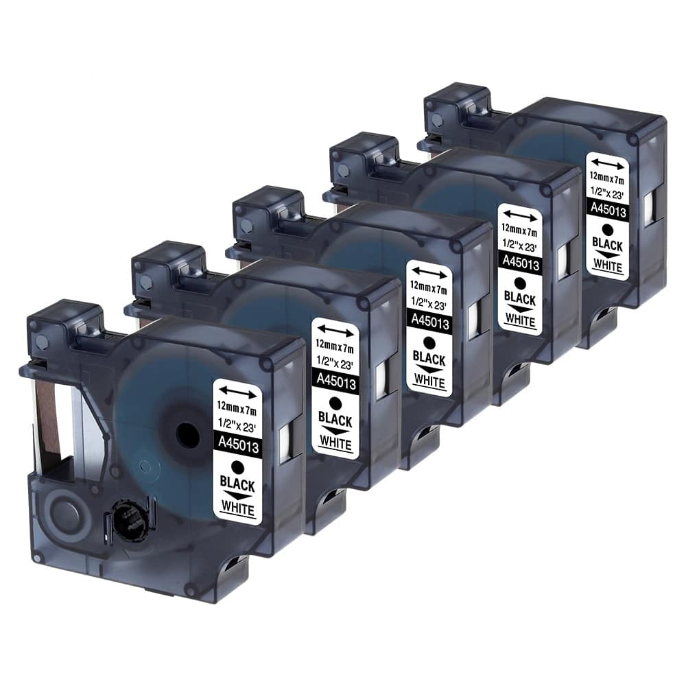 Dymo   Stk 45013 D1 Standardtape Sort På Hvid 12mm   7m Kompatibel S0720530