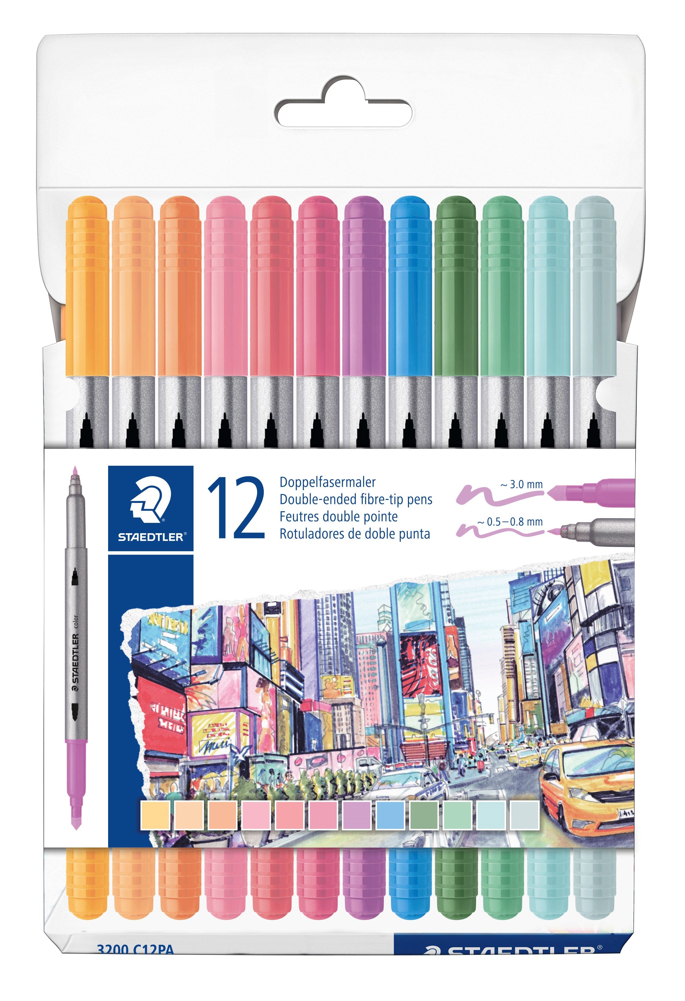 Fiberpen Tusser Dobbelt Pastel Farver Ass  12