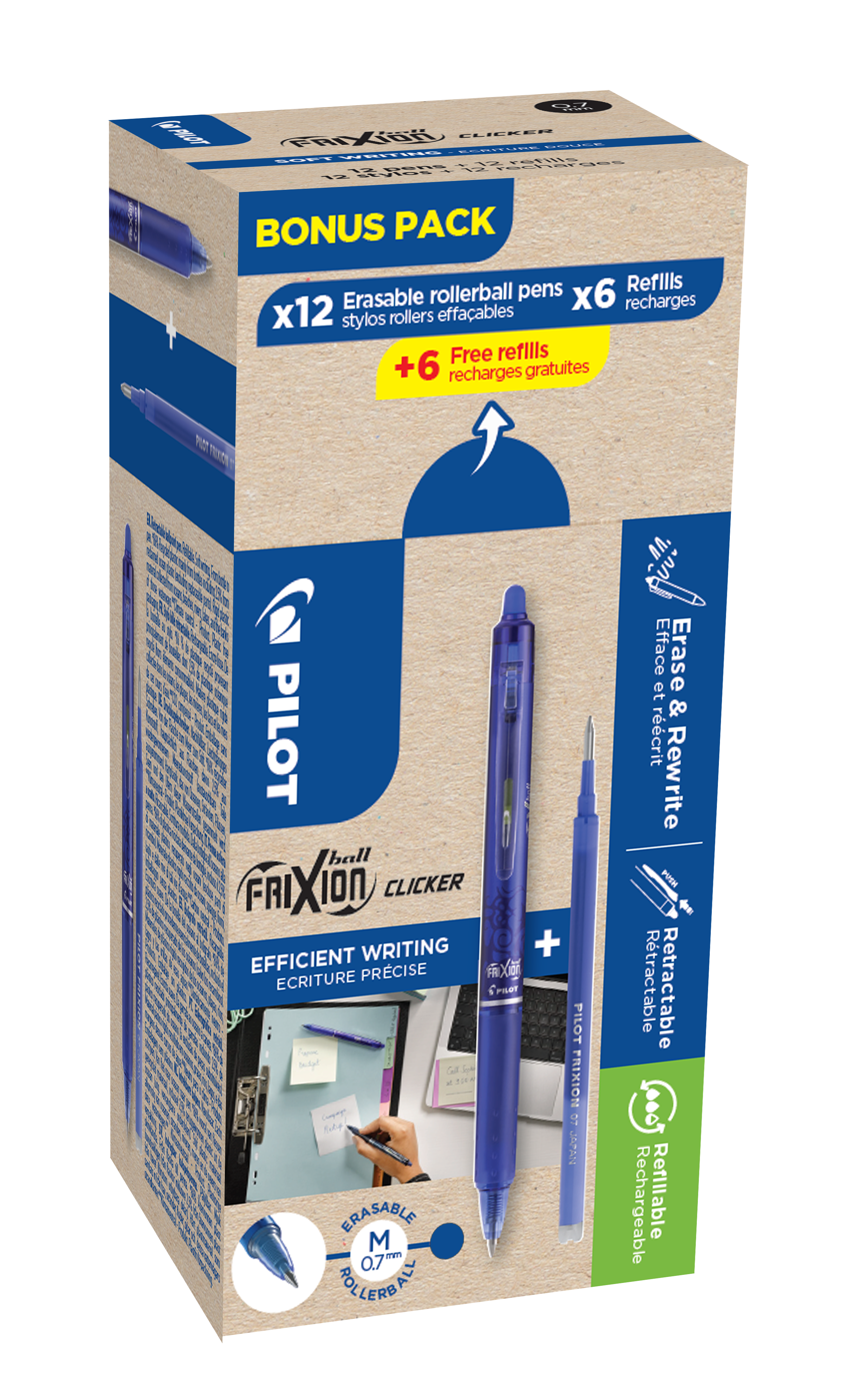 Frixion Clicker   Klik     Bonuspak Blå 12 Pen   12 Refiller