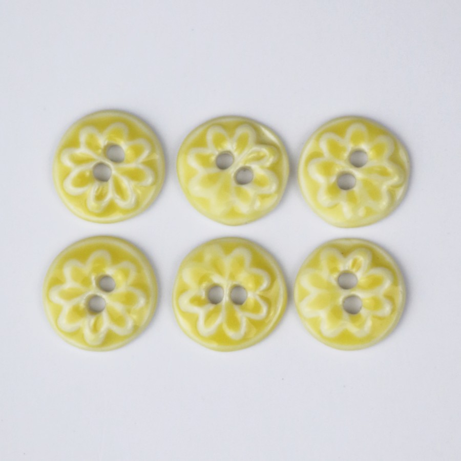 Håndlavede Knapper    Stk  Gul   39 Citrus Mini Flora 39  Nr  19