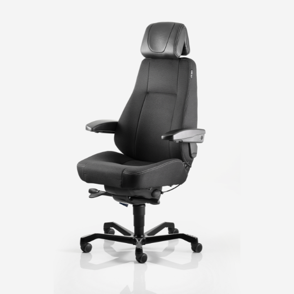 Kontorstol Kab Seating Director  White-line Sort Fighter Inkl  Armlæn Og Nakkestøtte   Sort Skind