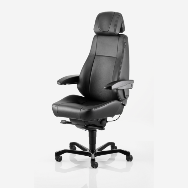 Kontorstol Kab Seating Director  White-line Sort Skind Inkl  Armlæn Og Nakkestøtte   Sort Skind