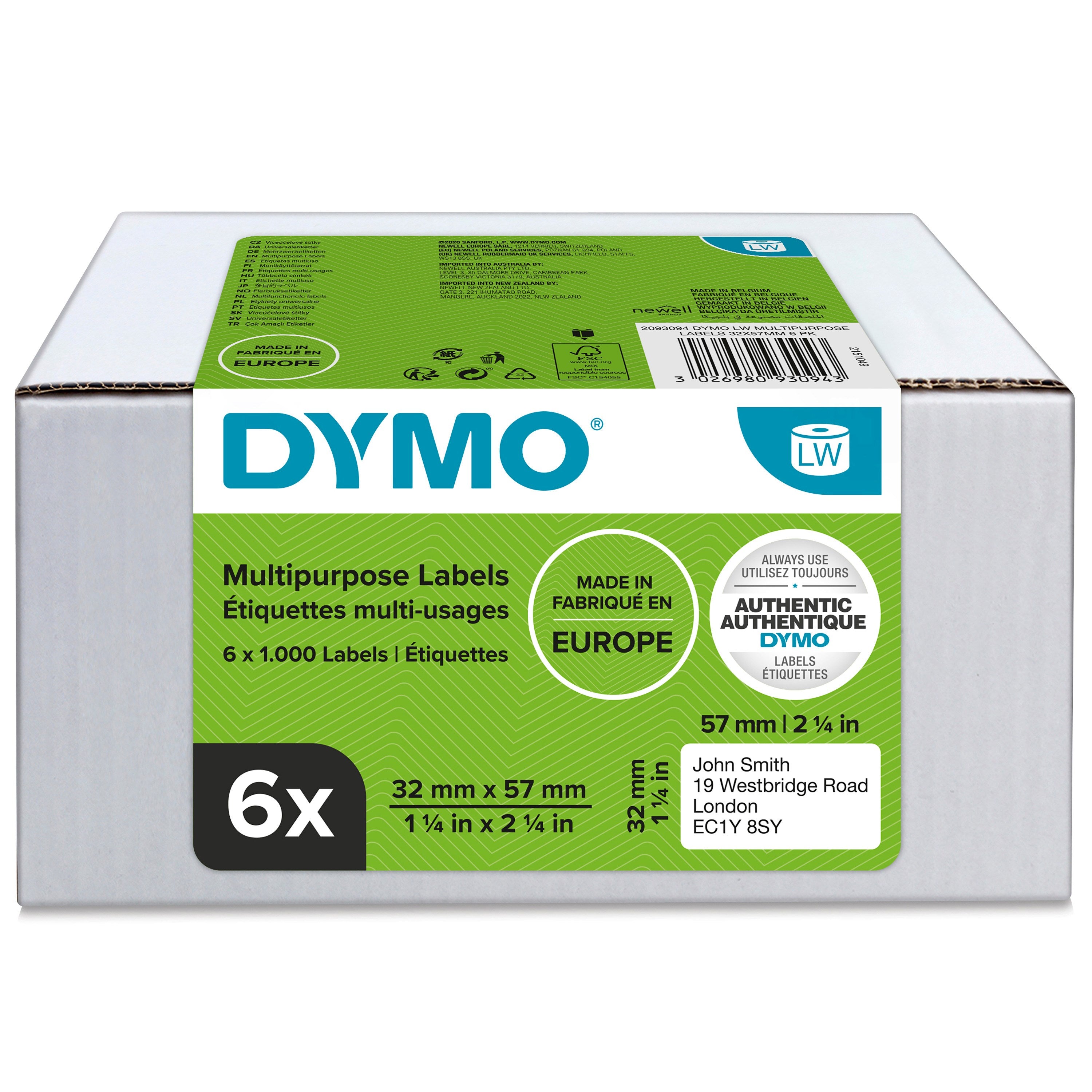 Label Multi 32x57mm Remov White  6x1000