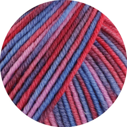 Lana Grossa Cool Wool Print Garn 836 Tomat Lilla Pink Due Violet Blå Vinrød Mørkerød
