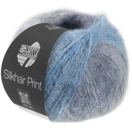 Lana Grossa Silkhair Print 431 Mussegrå Lysegrå Grå-lilla Jeans Grå-blå